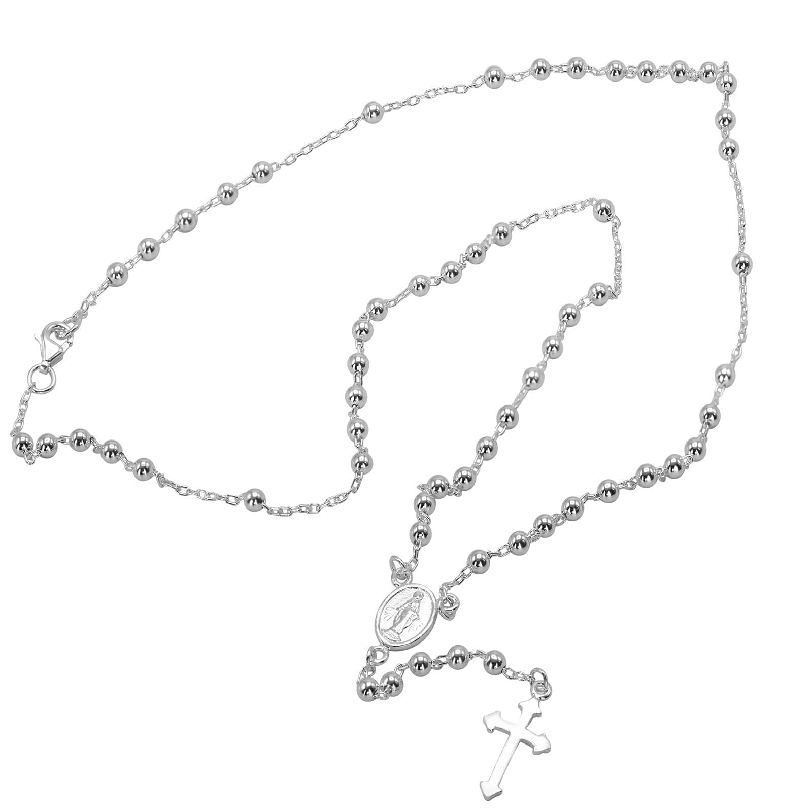 925 Solid Pure Sterling Silver Rosary Cross Virgin Mary Prayer Necklace 19 in 5