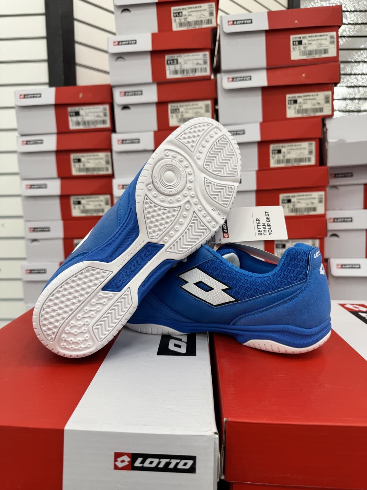 Lotto Mens Soccer Shoes Tacto 200 V ID Diva Blue All White Size 10.5 NIB 6