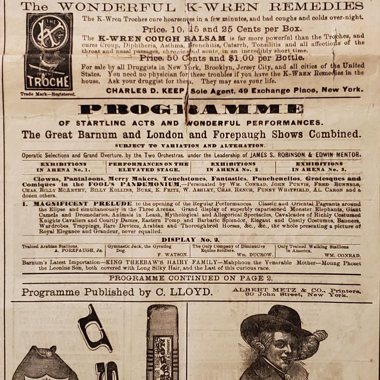 5184----1887 PT Barnum (with Forepaugh) rare program Madison Square Garden 5
