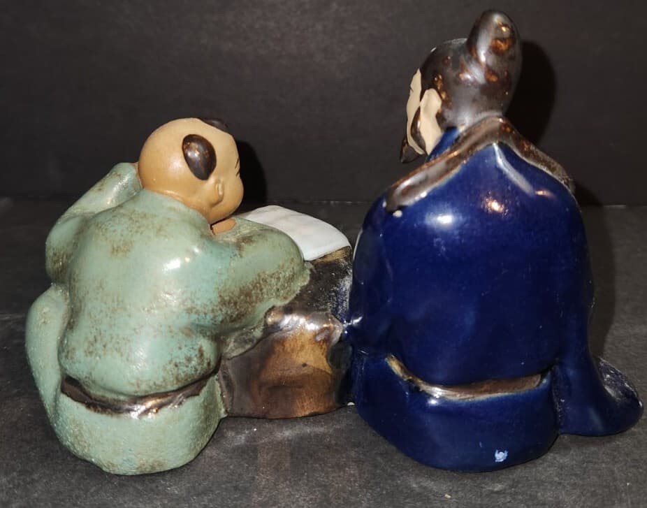 Shiwan Mudman Chinese Figurine Teaching With Boy 4" Statue Table Shelf Decor 4
