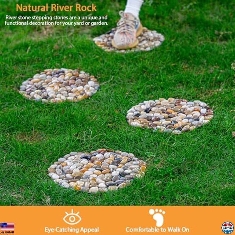 Elegant River Rocks Stepping Stones - 6 Polished Pebbles for Garden Pathway 2