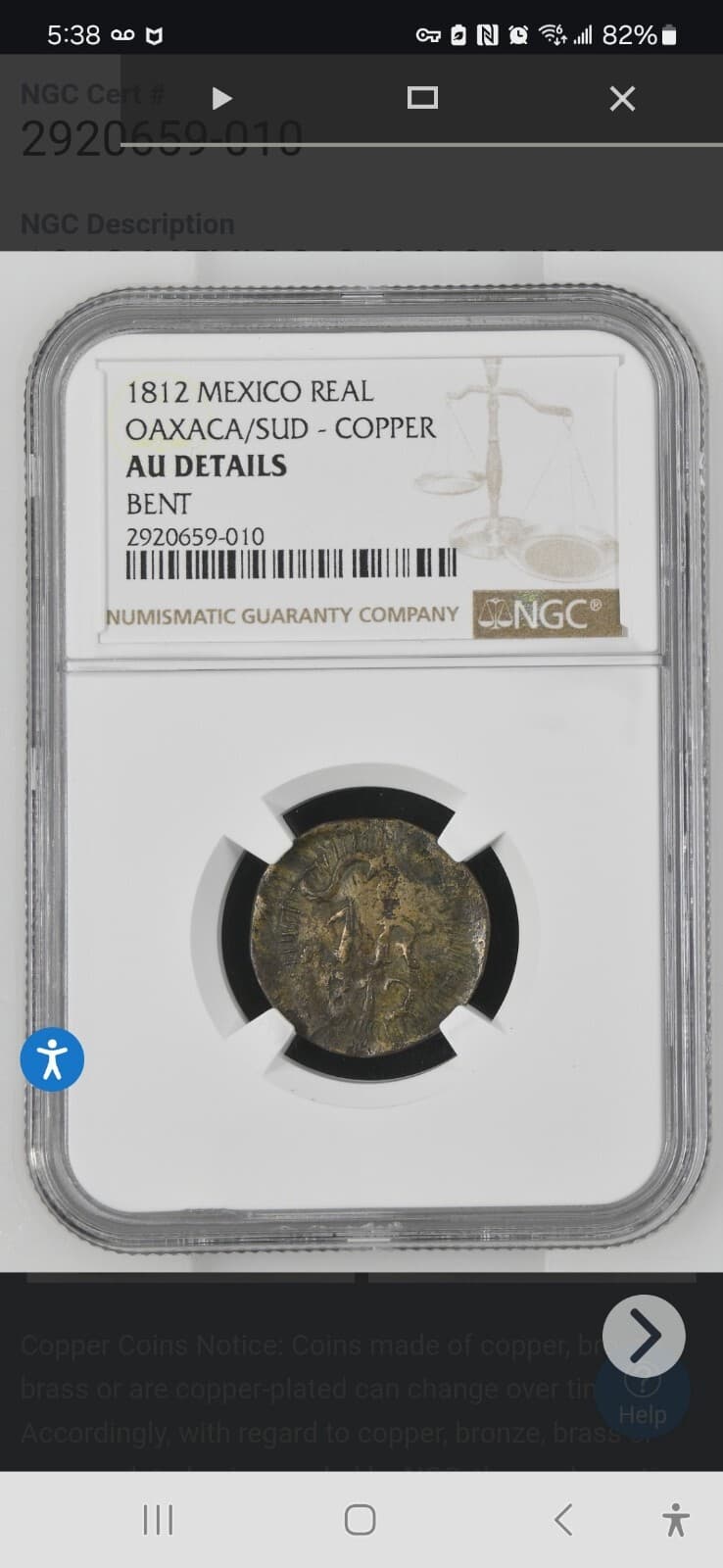 1812 Mexico 1 Real Oaxaca SUD Morelos Copper NGC AU Details Bent Rare Pop 1/0 3