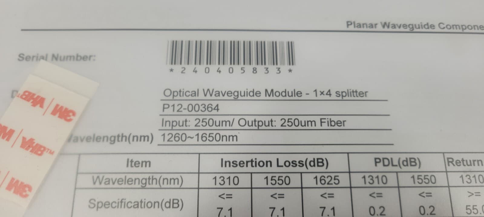Commscope 1x4 Fiber optic Splitter CC9545-000 OCC1P-10400-NNNQNQF NEW 4