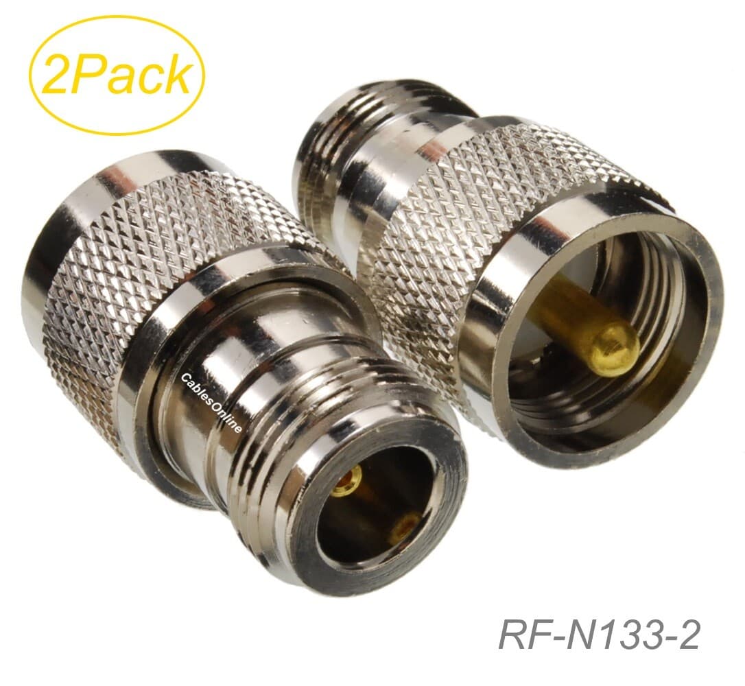 2-Pack N-Type Female to UHF PL259 Male 50-Ohm RF Coaxial Adapters, RF-N133-2