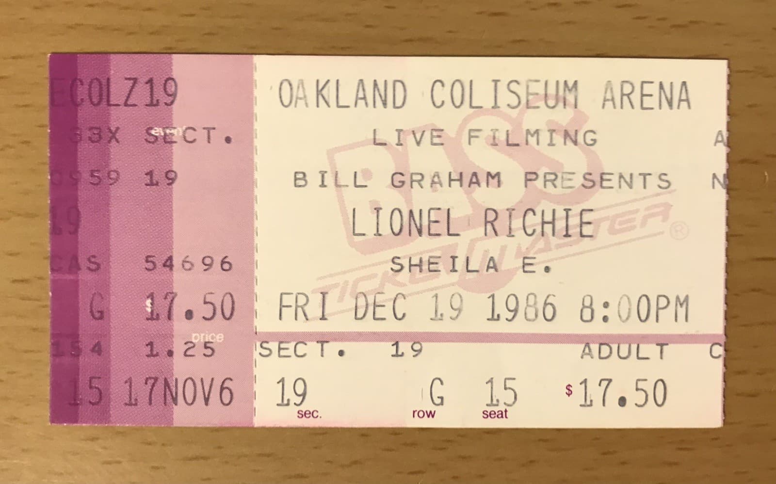 1986 LIONEL RICHIE / SHEILA E. OAKLAND CONCERT TICKET STUB GLAMOROUS LIFE 15