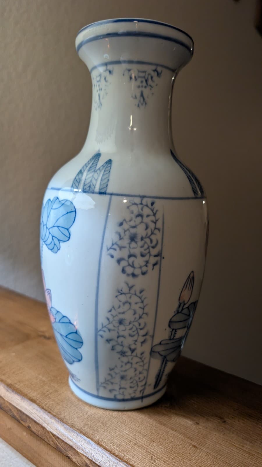 12" Tall Asian Vase Large Lotus Flowers  Vintage Chinese Cloisonné Ceramic Lilly 3