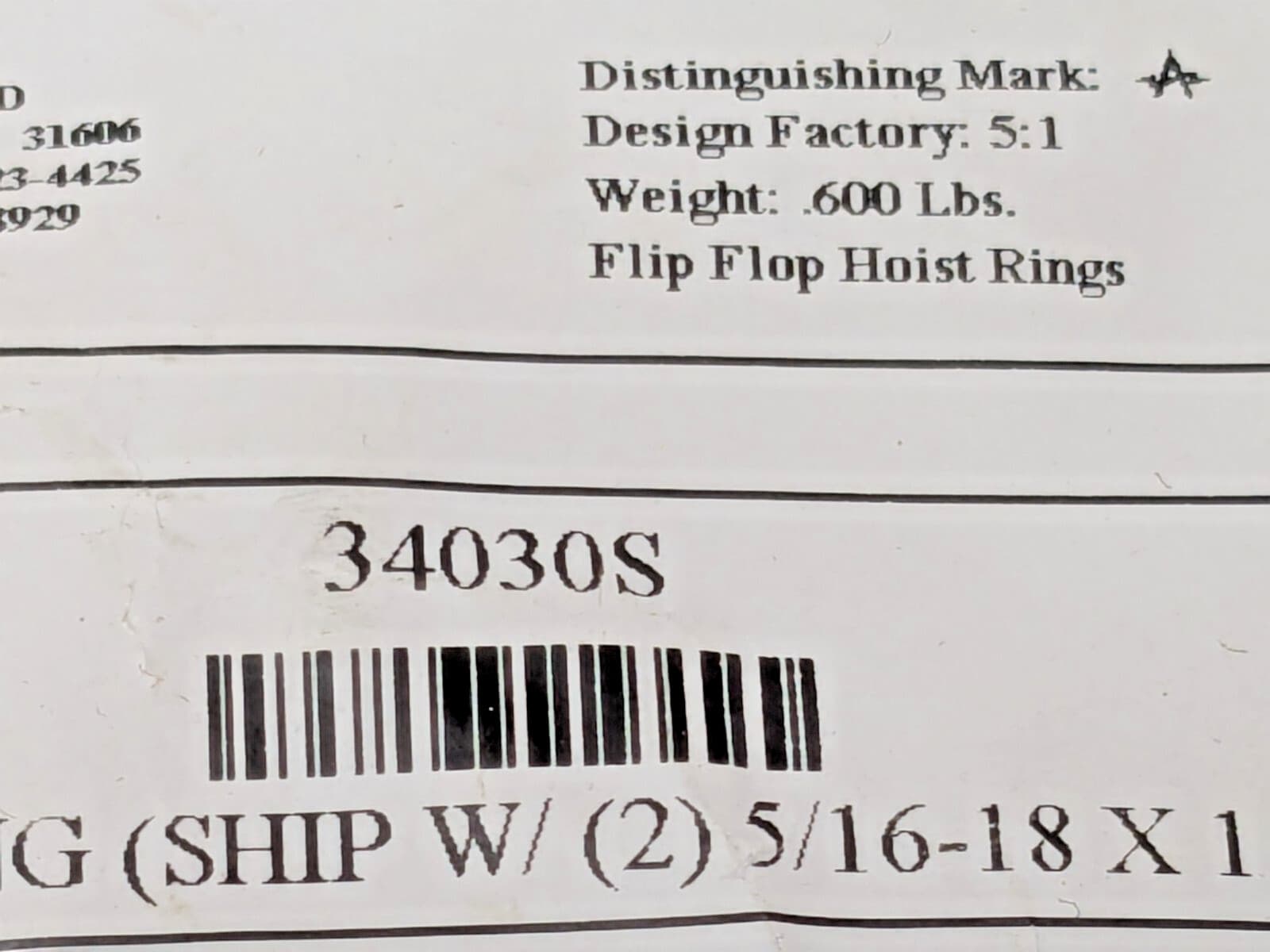 ADB Hoist Rings Flip-Flop Hoist Ring Screw-On 5/16"-18 2000 Lb Capacity 34030S 6