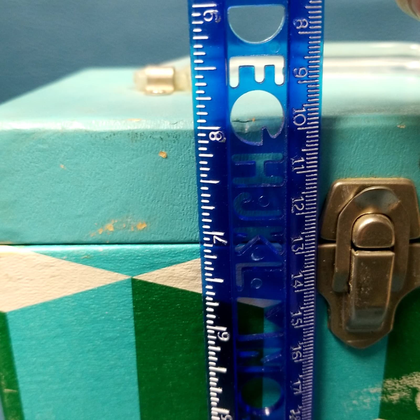 VTG Amberg Platter-Pak #740 7" Record tote Green/Turquoise Stacked Cube Pattern  5