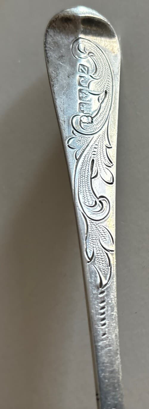 Rare Antique 1808 Scottish John Ziegler Sterling Silver Berry 9” Spoon Etched 4