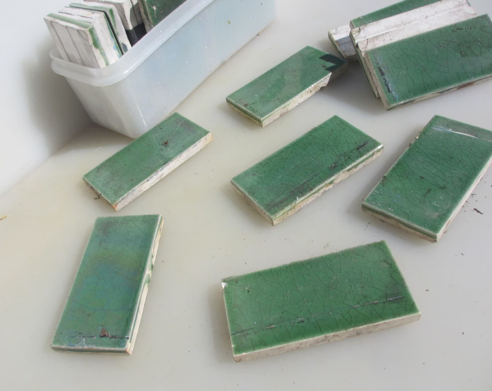 Vintage Ceramic Border Tile Old Tiles Antique Green 4.25"x2.1/8" - £3each