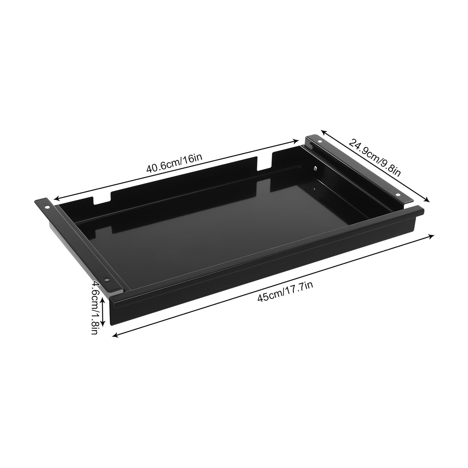 17.7"Dx9.8"Wx1.8"H Sliding Pull-out Drawer, Drawer Storage Organizer Black 2