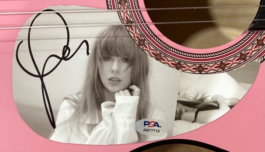 T Swift Signed 38" Totured Poets Department Pink Acoustic Guitar 2 PSA Holo 2