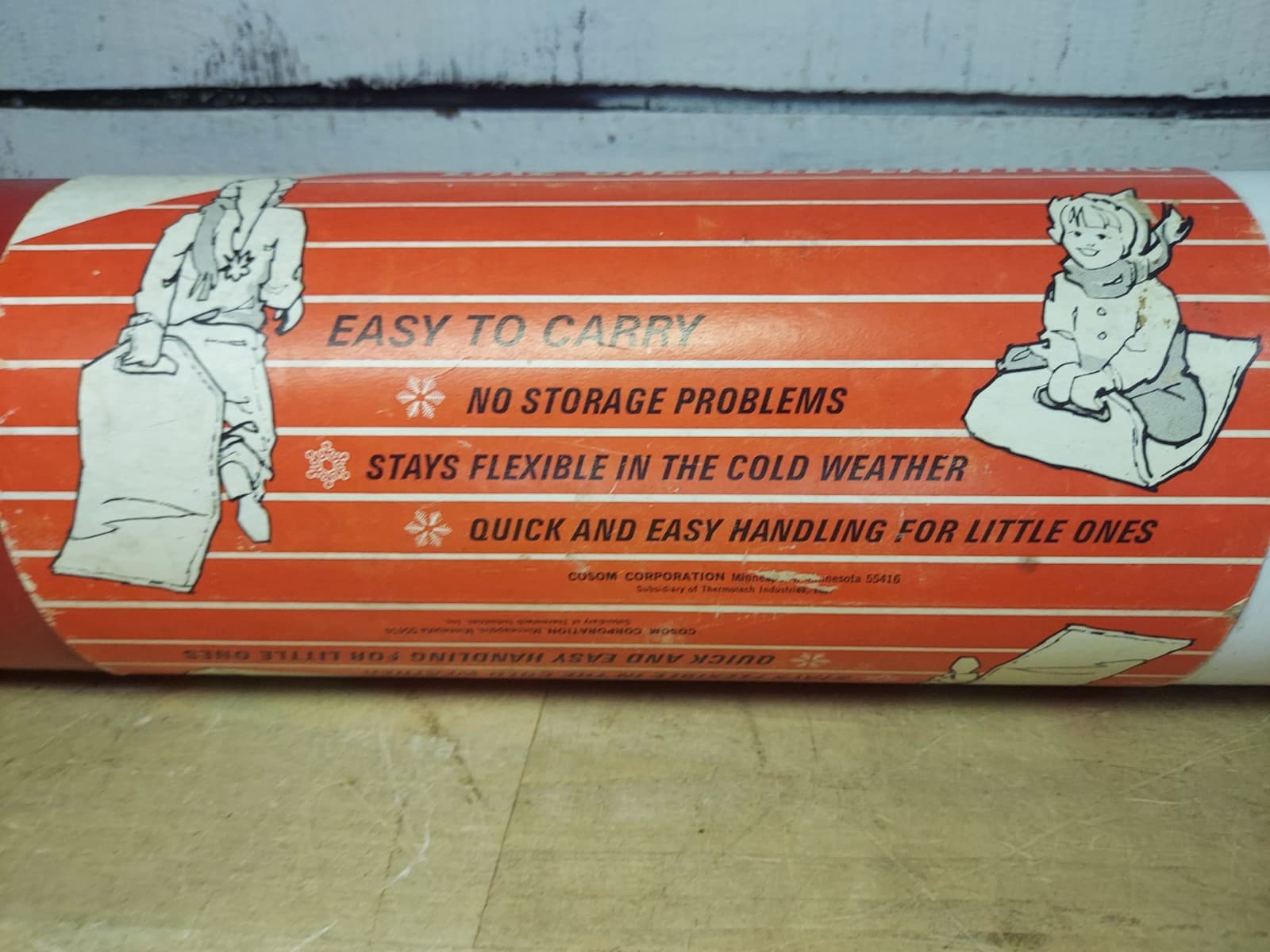 Vintage Cosom Mini Boggan Snow Sled Like Greased Lighting Red & White 4