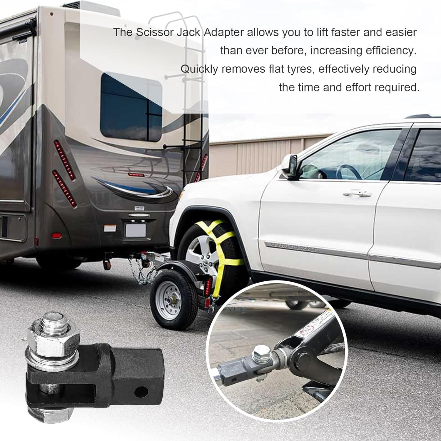 Scissor Jack Adapter, Drill Adapter for 1/2 Inch Black & Silver  6