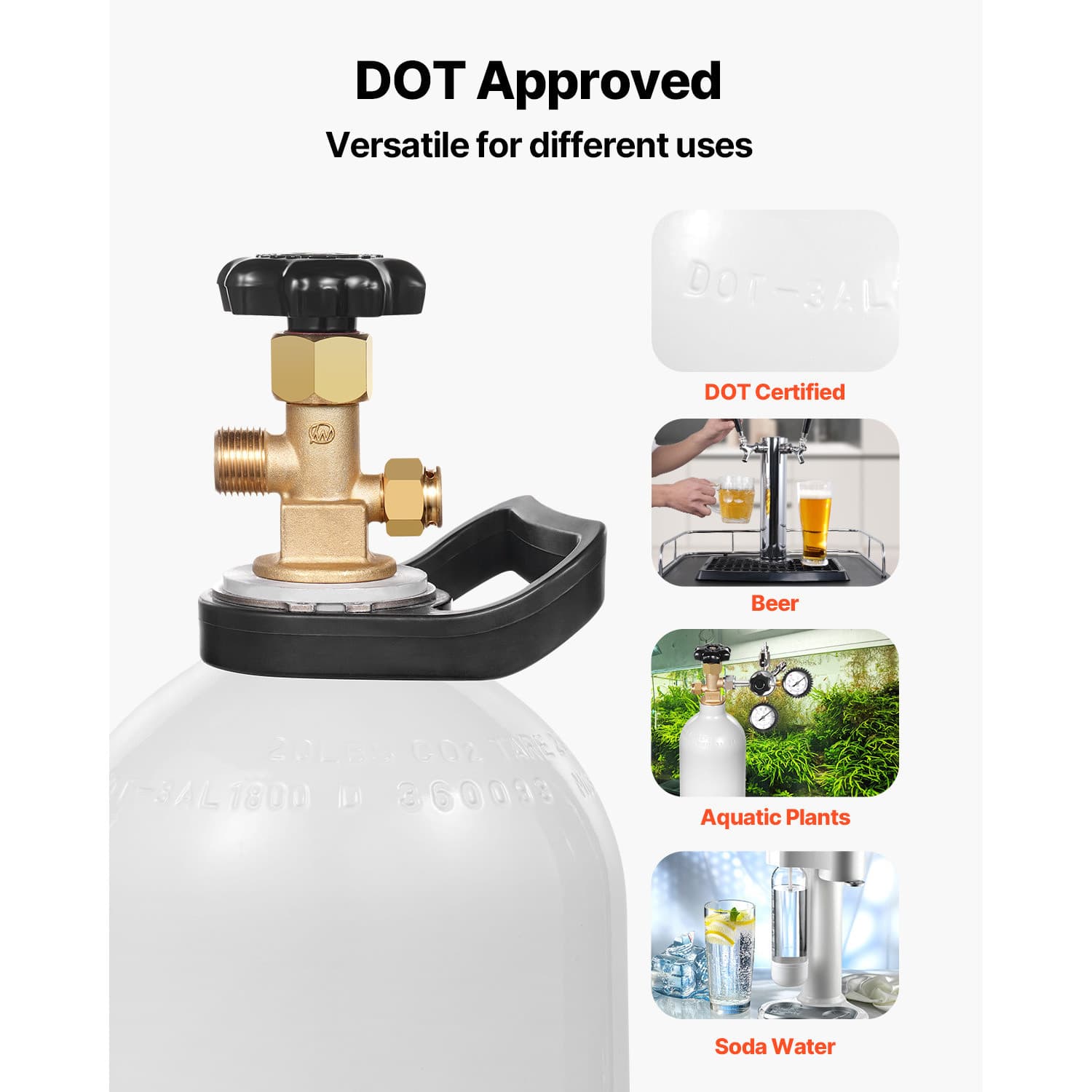 CO2 Tank 20 lbs New Aluminum Alloy Gas Cylinder with Siphon Tube DOT Approved 6