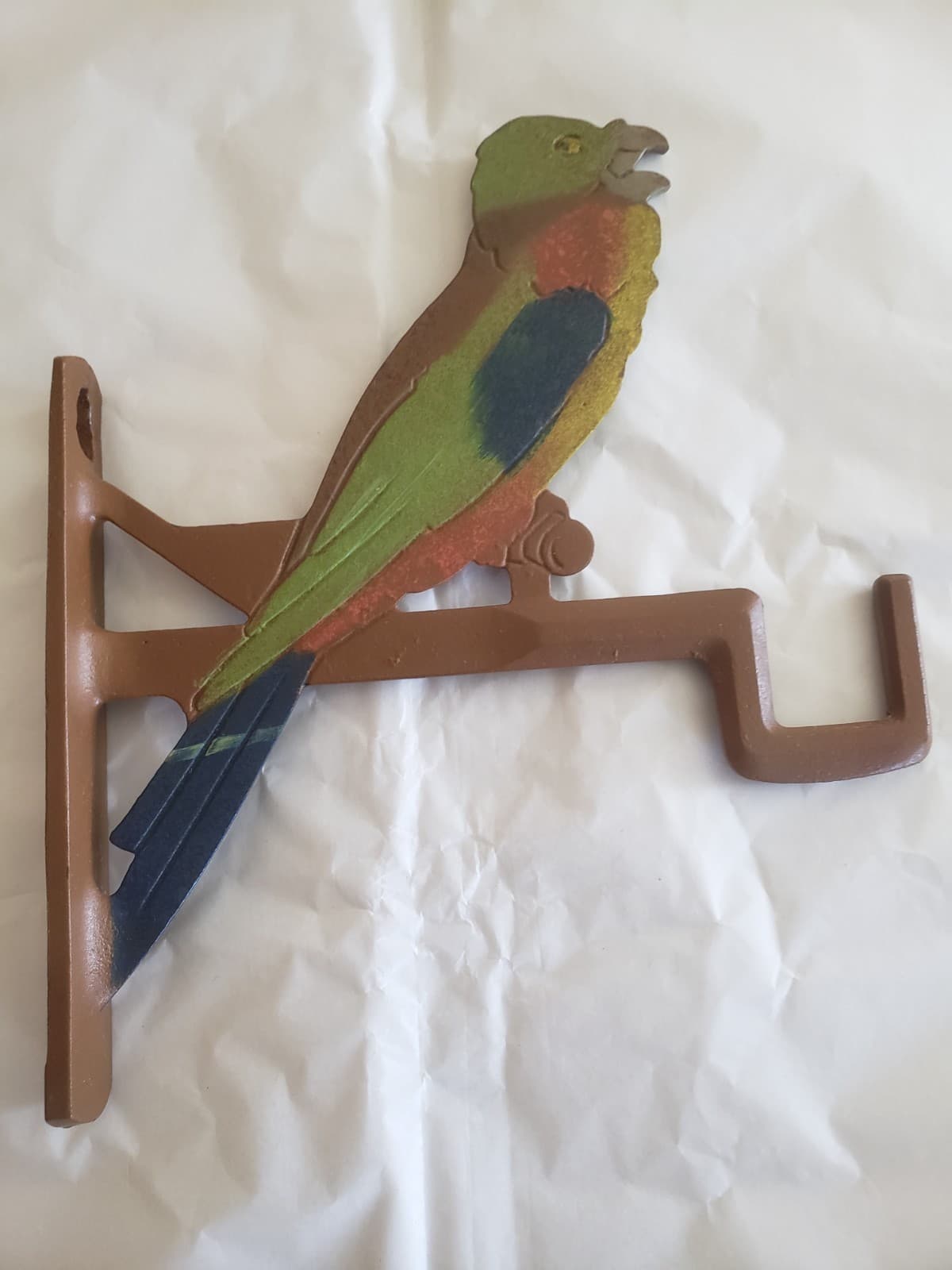 RARE SOLID CAST IRON FOUNDRY MARKED JUDD #928 PARROT ART DECO HANGING HOOK MINT!