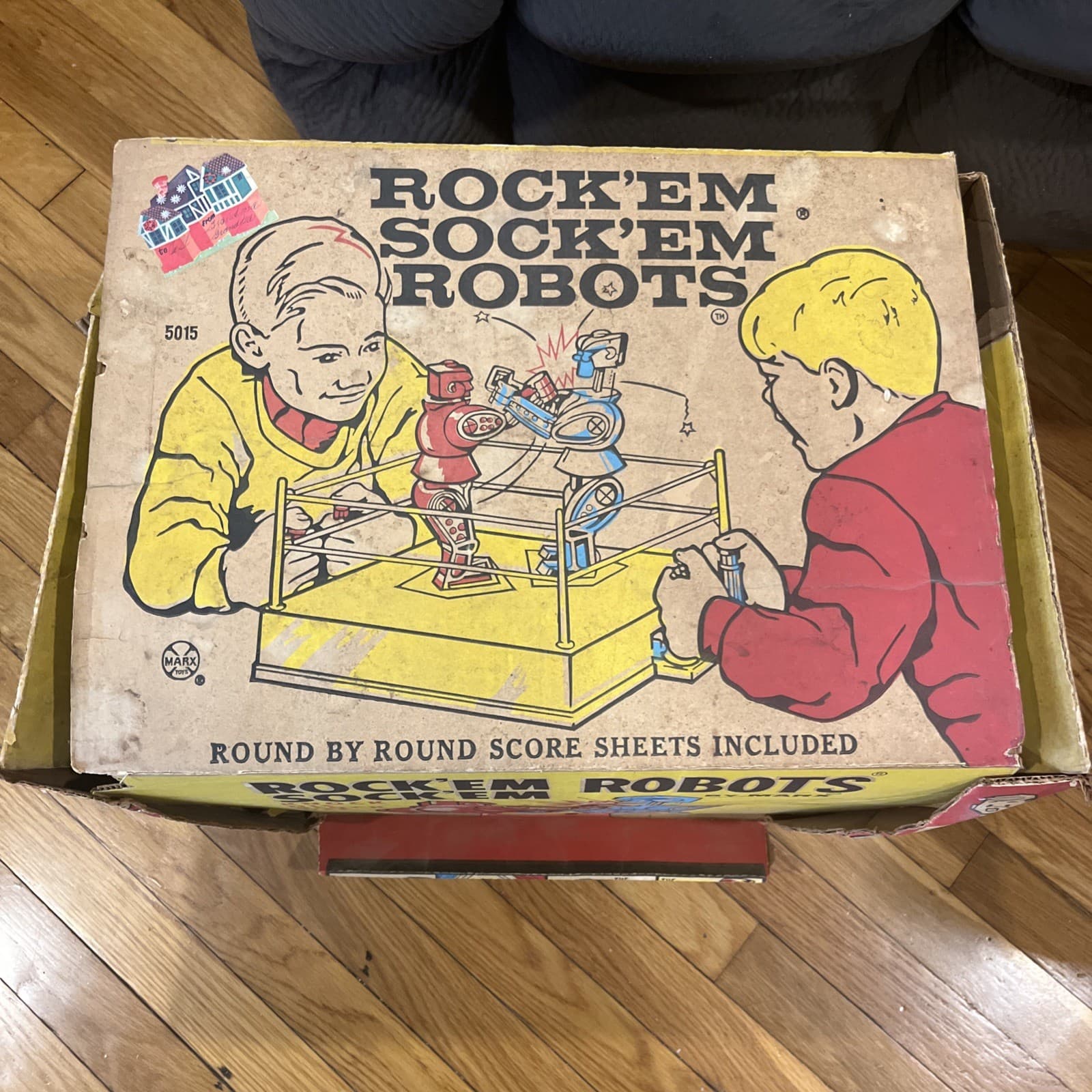 VINTAGE 1966 MARX ROCK 'EM SOCK 'EM BOXING ROBOTS with BOX and RARE INSERT 2