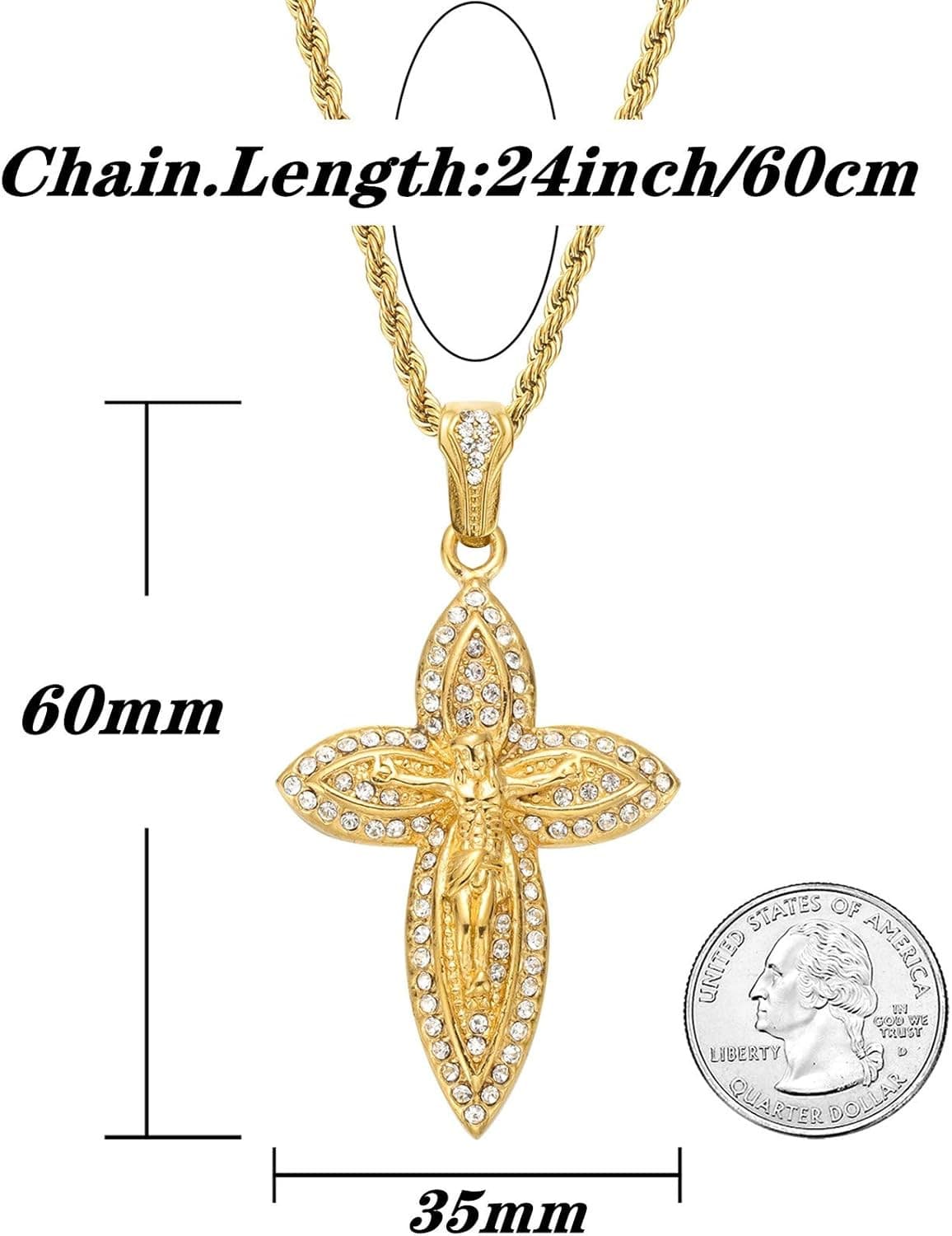 Mens Gold Iced Out Jesus Crucifix Cross Pendant Necklaces for Men & Women, Stain 5