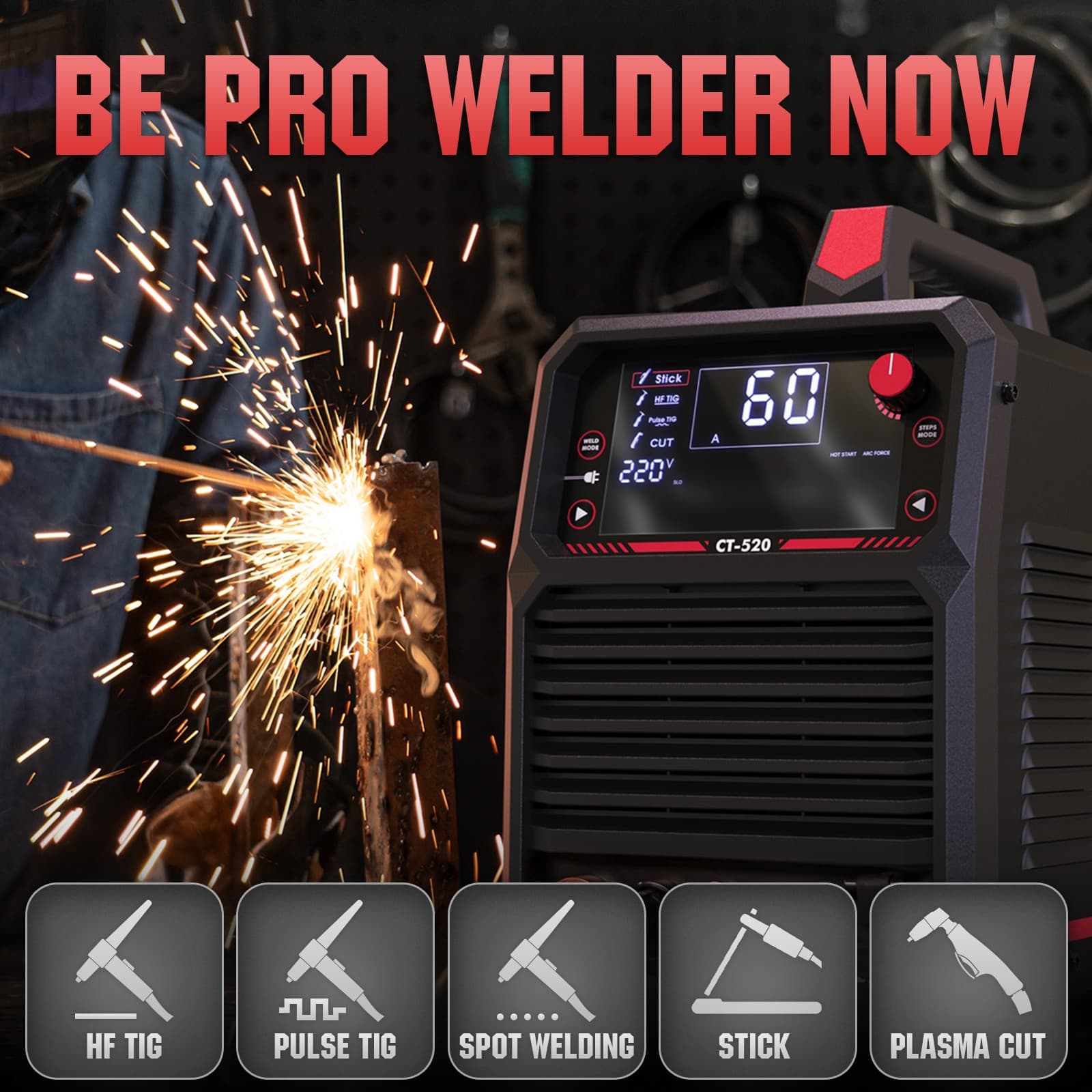 CT-520 200A Welder & Cutter Kit: Helmet, Gloves & Electrodes, 110V/220V 6