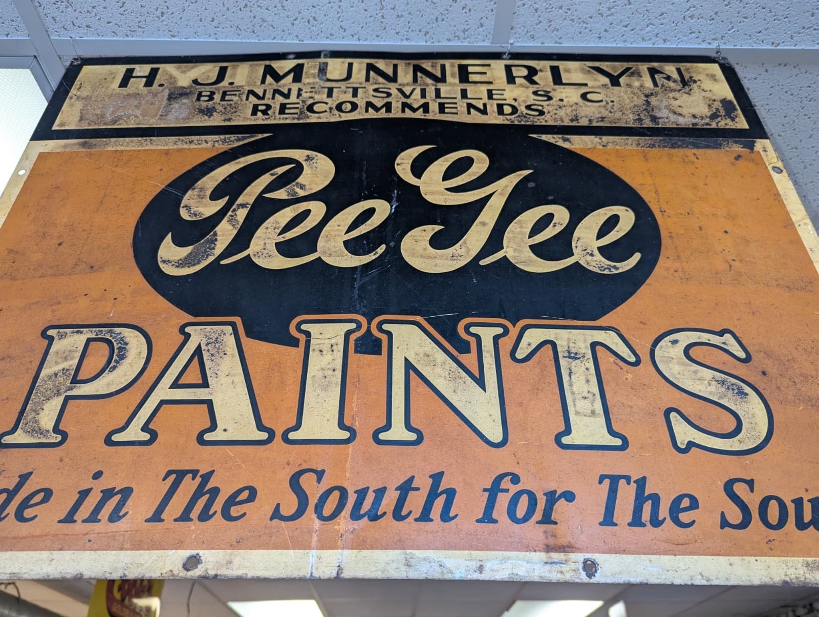 Rare 1930s Pee Gee Paints "Made in the South" Tin Litho Double-Sided Sign 2