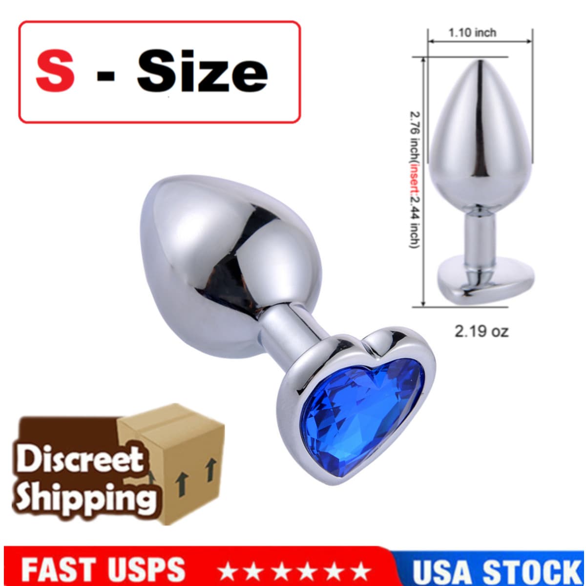 Butt Plug Anal Toy Heart Jewel Metal Dildo For Women Men Couples Small-Blue 6