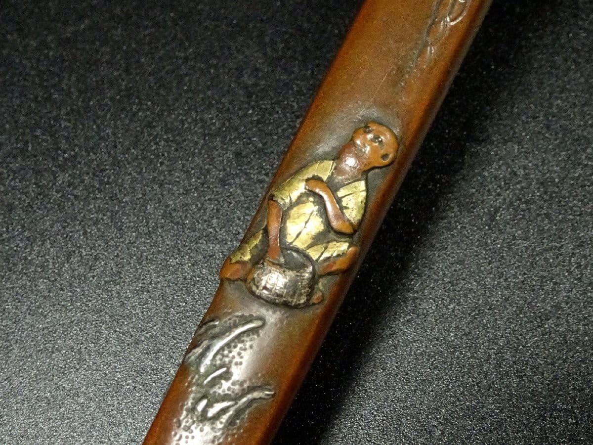 Antique Bronze Yatate Ink Holder High Relief Gold Silver Inlay Design JP Edo 5