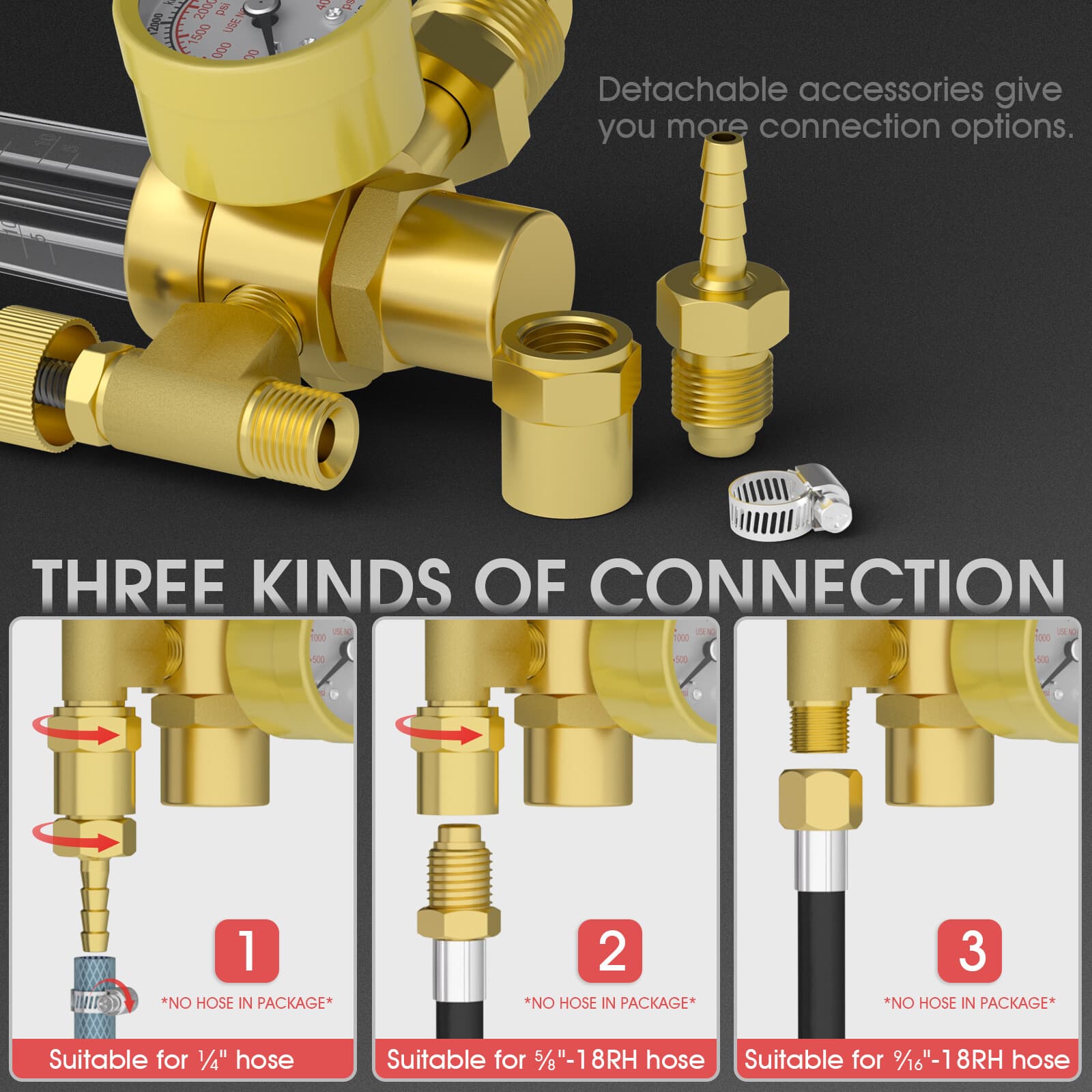 CO2 Argon Gas Regulator, flow meter, with 8ft Gas Hose for MIG TIG Welder 3