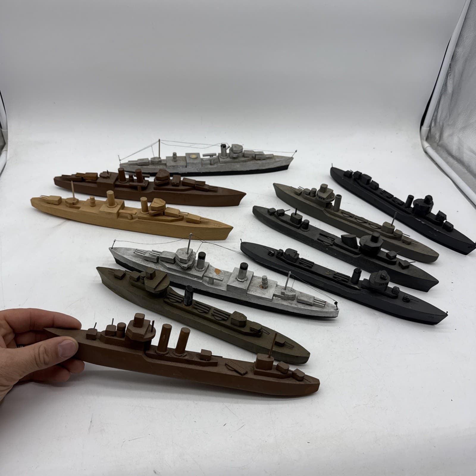 Lot 10 WOODEN TOY 1940s Folk Art Rare Battleship Wooden Toys Model 2