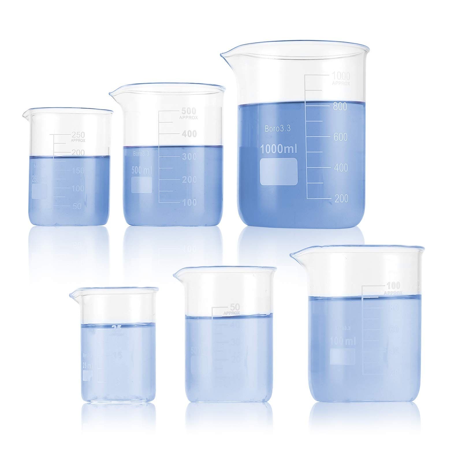 6 Pack Glass Lab Pyrex Beaker Set Measuring Cup 50/100/250/500/1000 ML 6