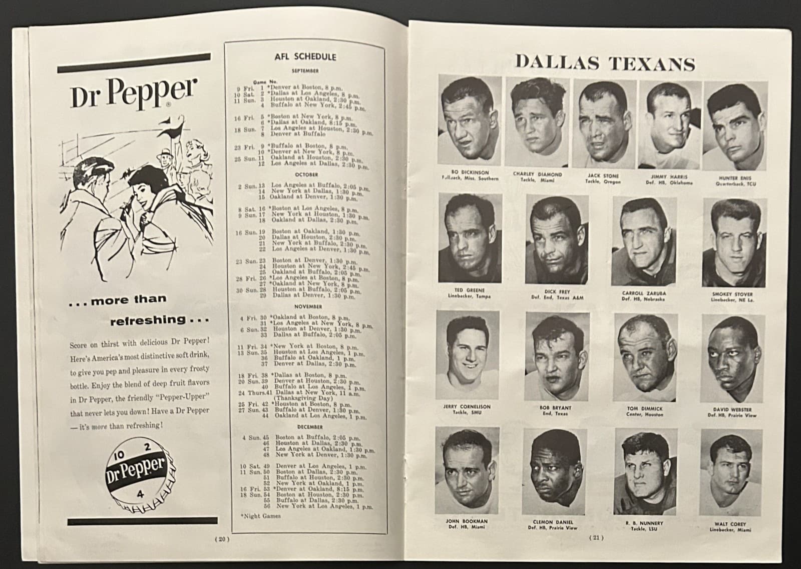 1960 Dallas Texans vs Oakland Raiders Program-1st Year AFL Cotton Davidson 6