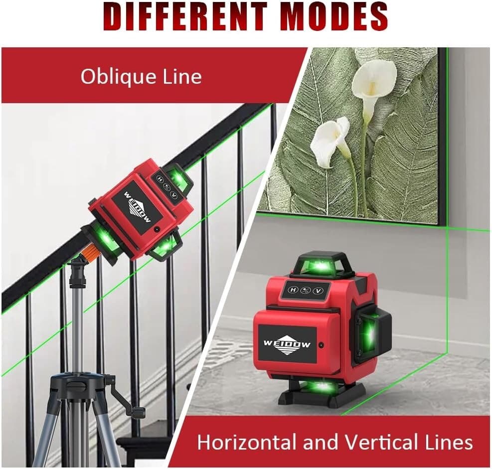 Green Laser Level,4D 16 Lines, 360 Self Leveling w/ Magnetic Bracket,2 Batteries 6