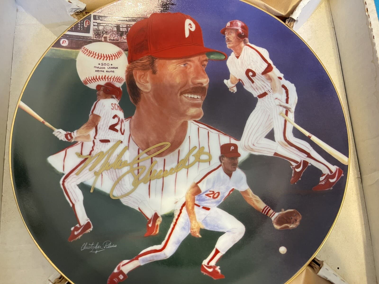 MIKE SCHMIDT AUTOGRAPH SIGNED IN GOLD GARTLAN PLATE #D /1987 PHILLIES 2