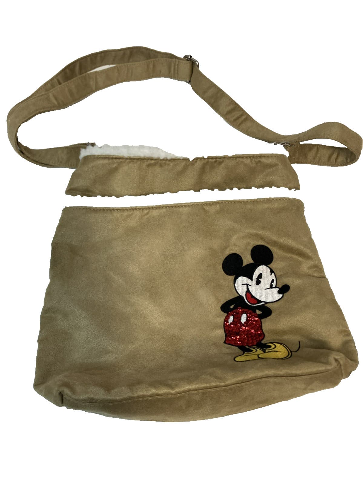Disney Tan Beige Suede Crossbody Shoulder Bag Mickey Mouse 2009
