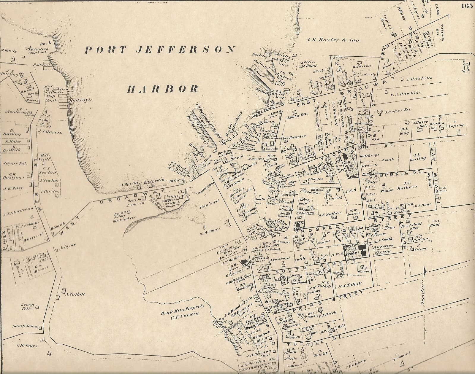 Port Jefferson Stony Brook NY 1873 Map with Homeowners Names Shown 2