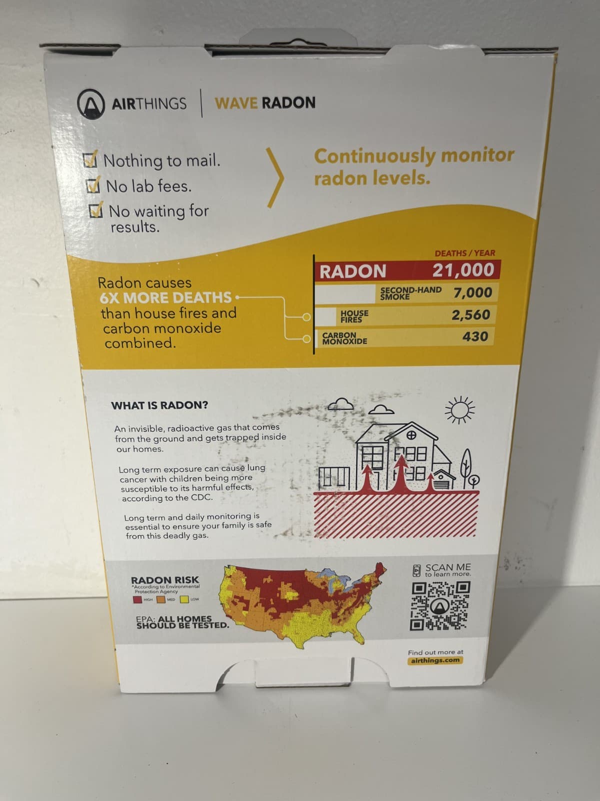 Airthings 2951 Wave Radon Battery Operated Smart Radon Detector NEW 2