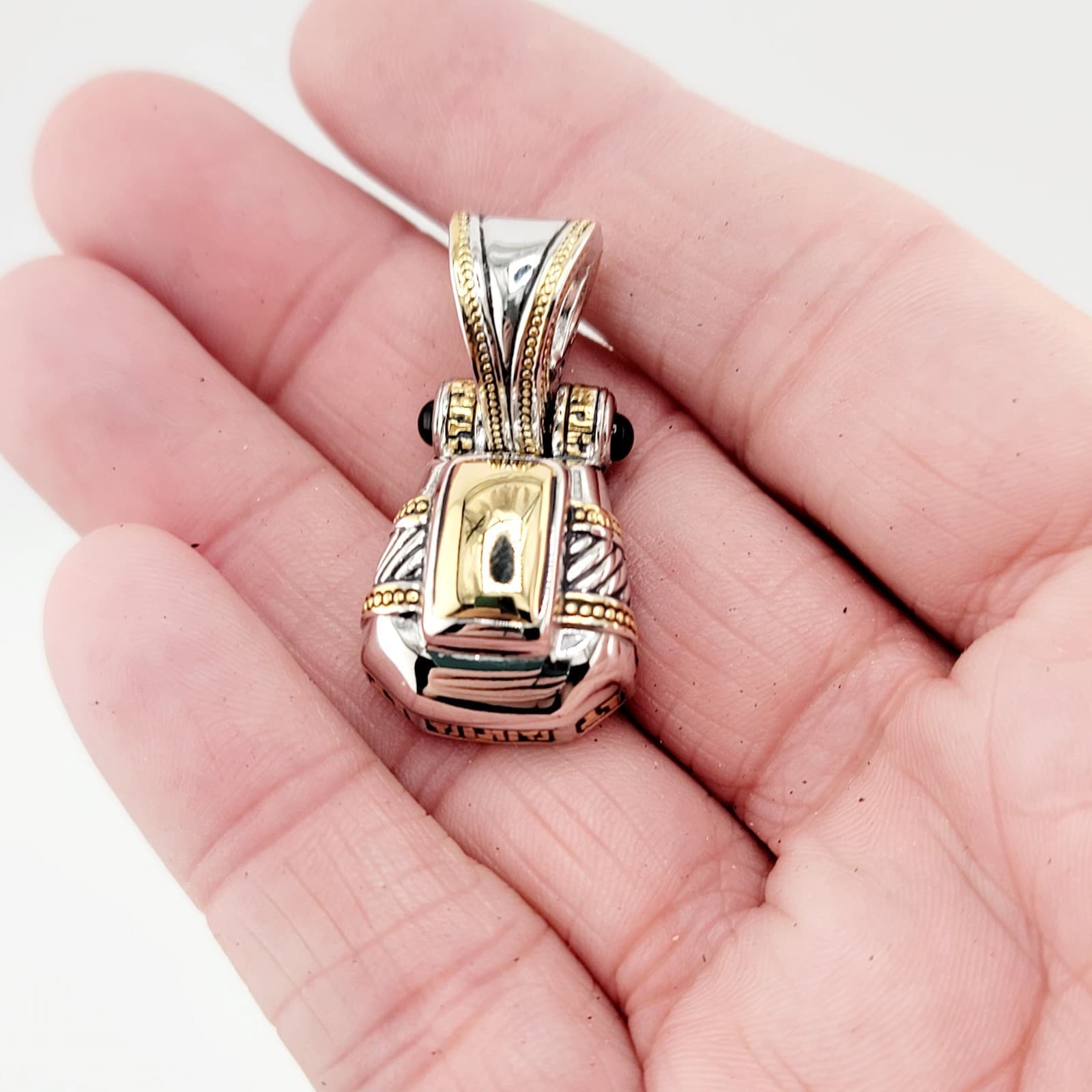 Vtg 2in1 TJ Pendant Necklace Black Glass Cabochons CZ JOHN MEDEIROS Jewelry  3