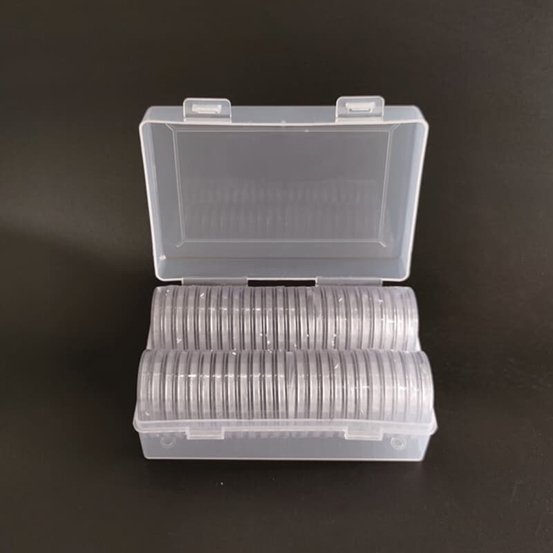 50X Coin Holder Capsules Case 40.6mm Clear for 1 Oz Silver Dollar w/ Storage Box 6