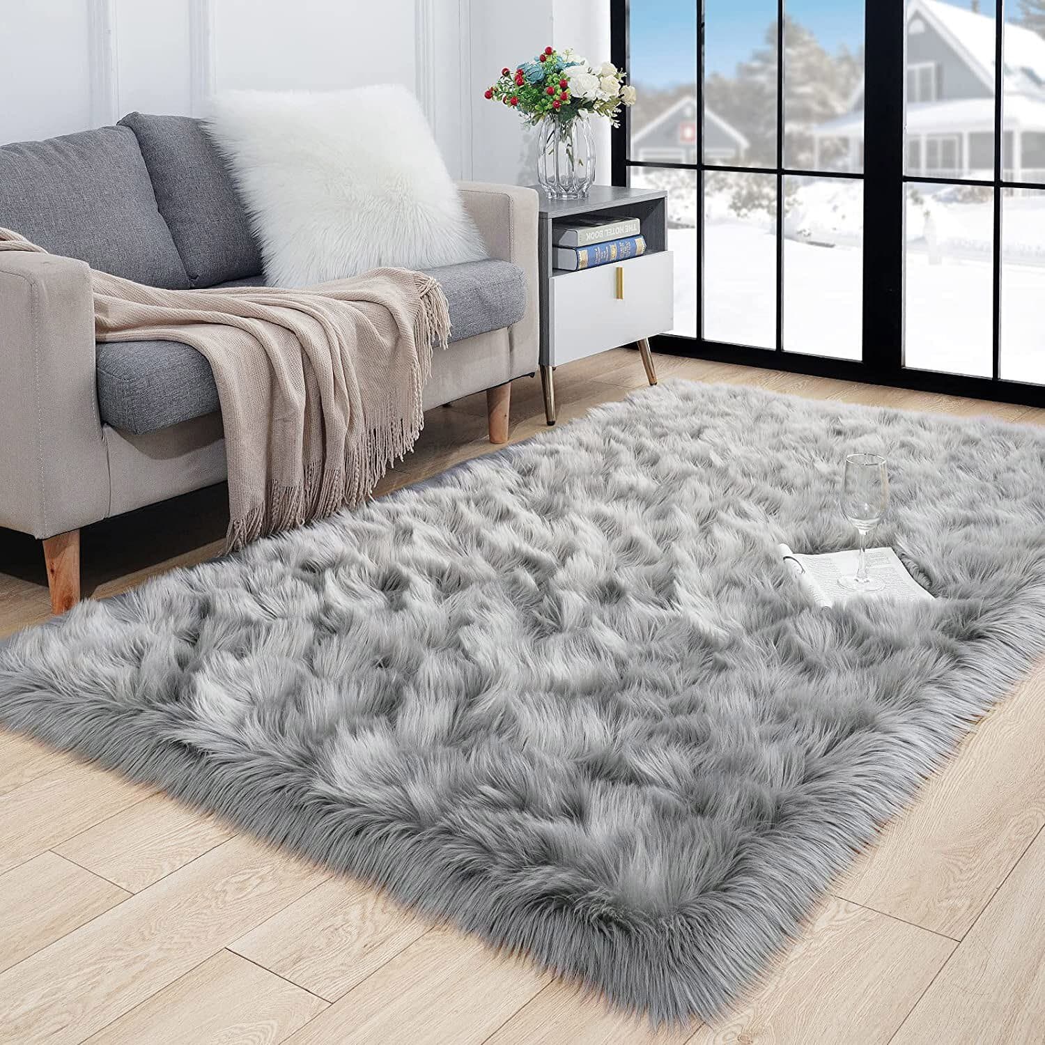 Faux Fur Sheepskin Area Rug Non-Skid Furry Carpet for Living Room in Many Colors 2