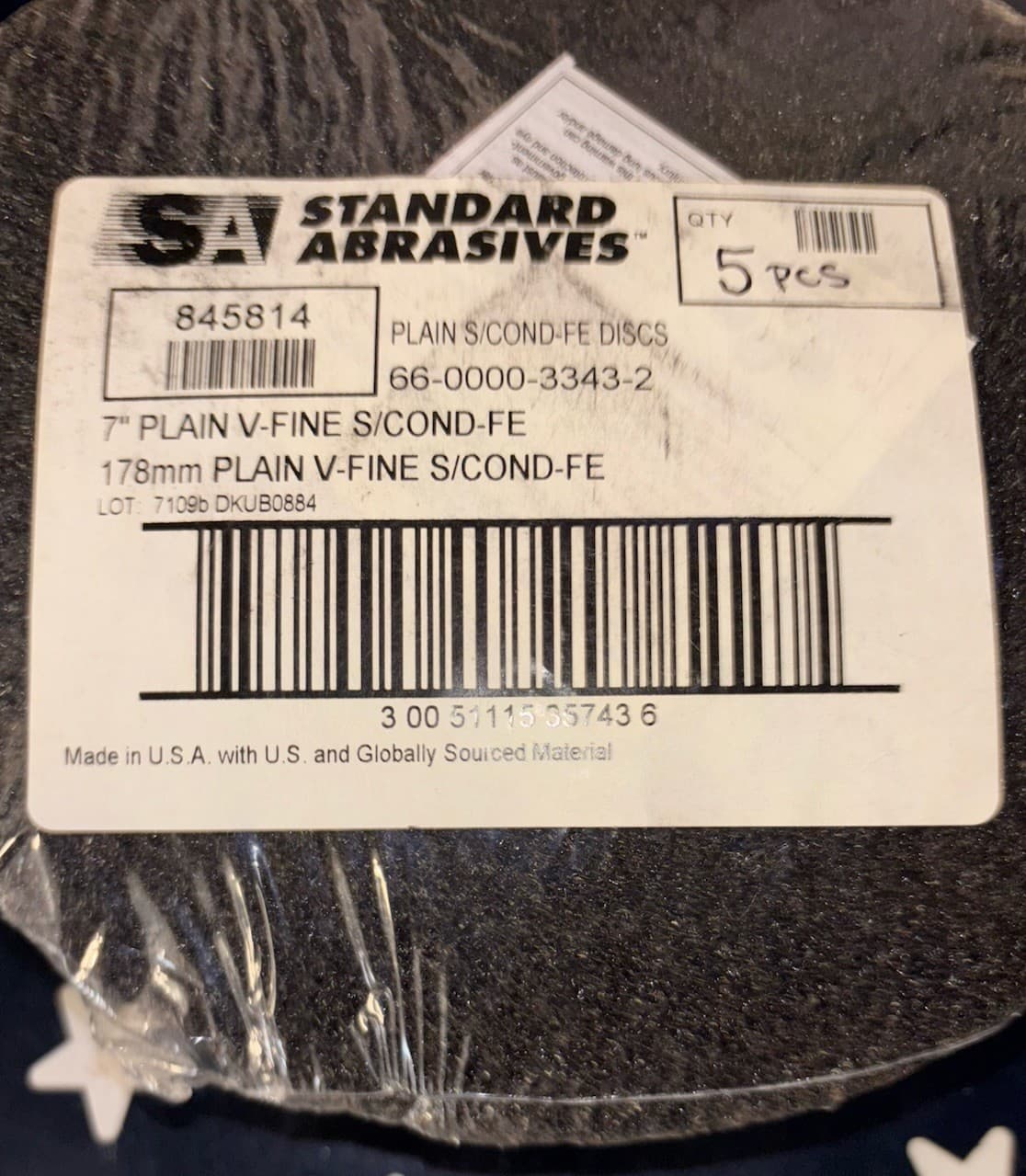 5X Standard Abrasives 7” Very Fine 845814 Hook & Loop A/O 35743    FIVE DISCS 2