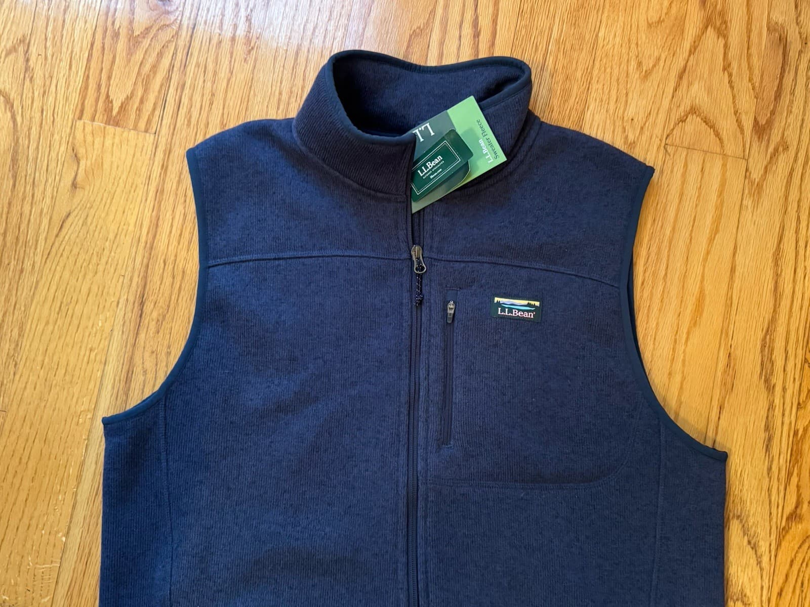 LL Bean Men's Large Tall NWT Sweater Fleece Vest Navy Blue Full Zip Pockets 4