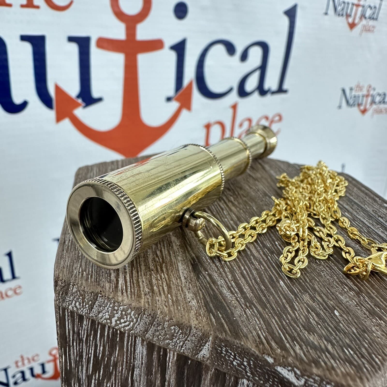 Brass Telescope w/ 27" Chain, Small Pocket Size Spyglass, Nautical Monocular 2