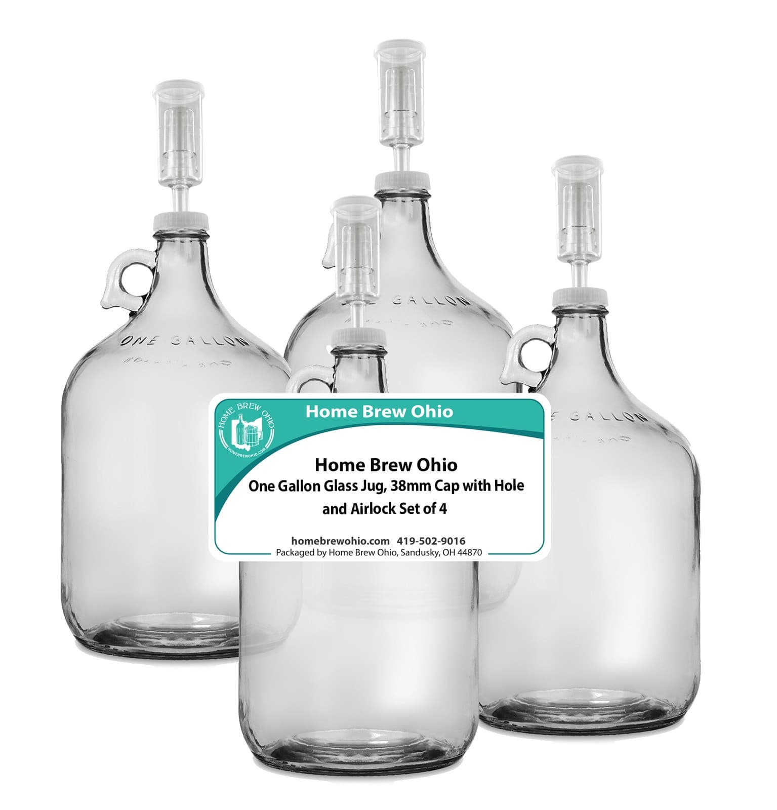 Home Brew Ohio One Gallon Glass Jug with 38mm Cap with Hole and Airlock Set of 4 2