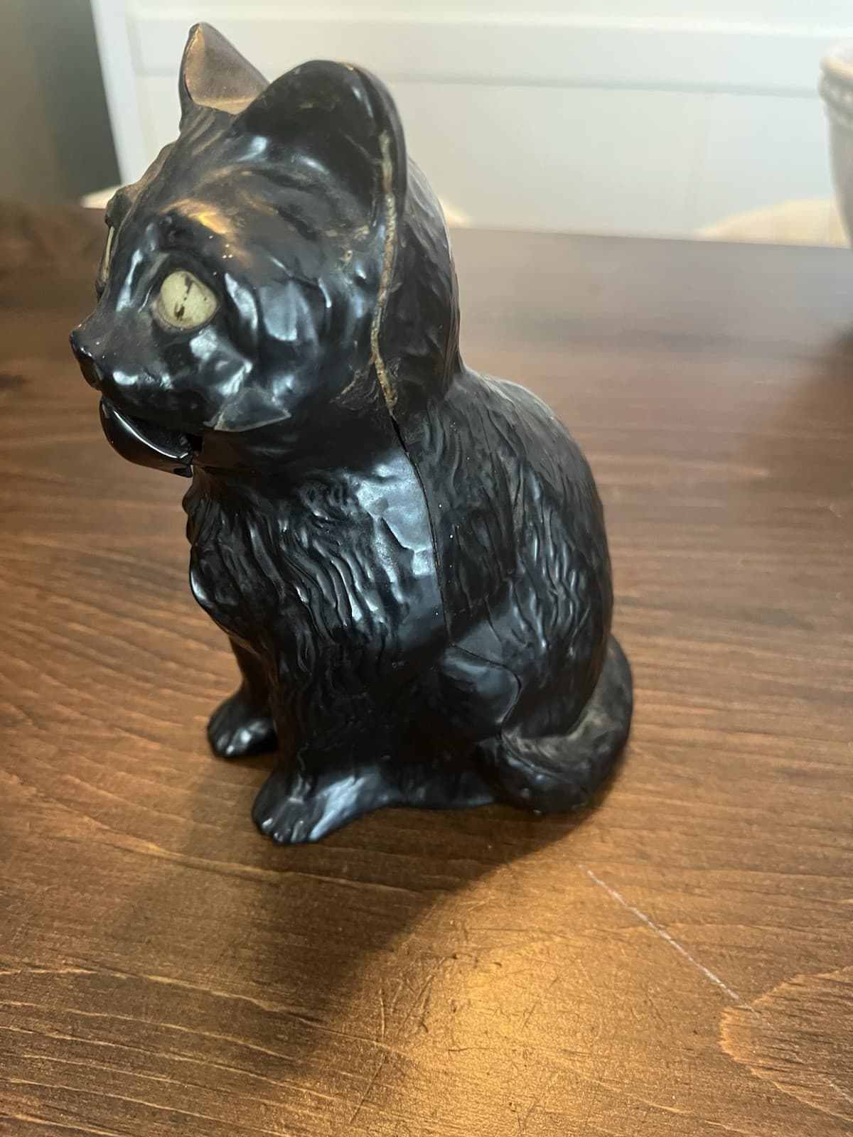 Vintage Halloween 50's Hard Plastic Sitting Black Cat Coin Bank  w/ Stopper! 3