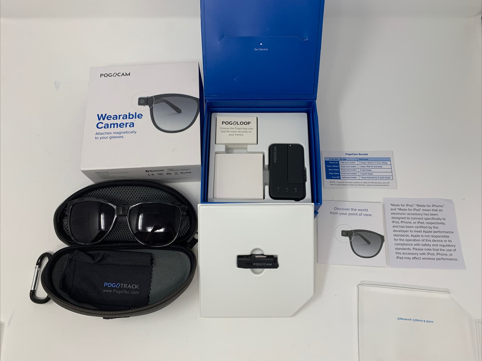 PogoCam Wearable Camera w/ Foster Grant Glasses In Case  (brand new/never used)