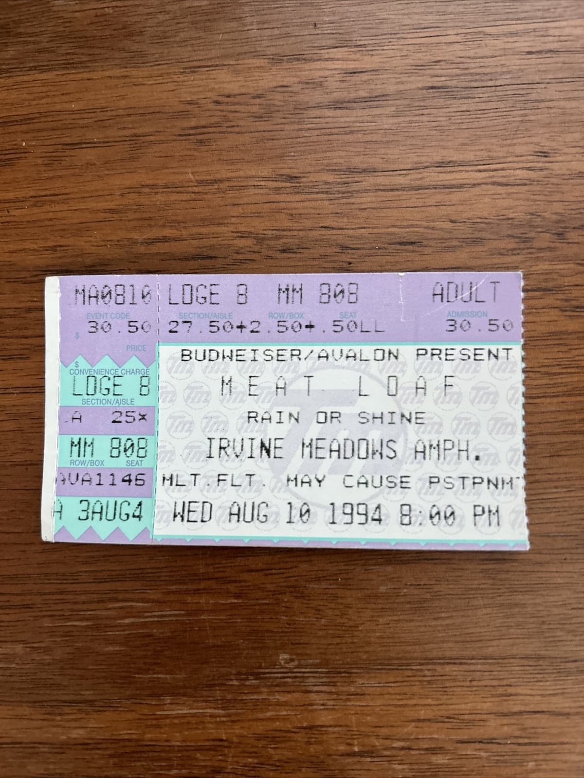 MEATLOAF Concert Ticket Stub August 10, 1994 Irvine Meadows Amphitheater 2