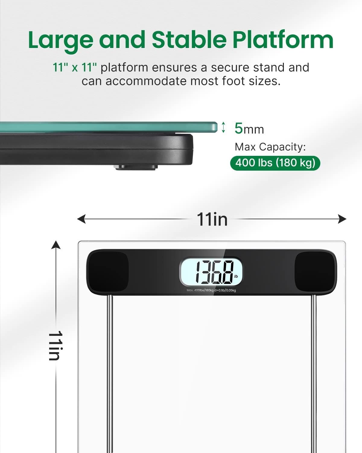 Body Weight Scale with Step-on Techology Bathroom Scale Highly Accurate 400lbs 5
