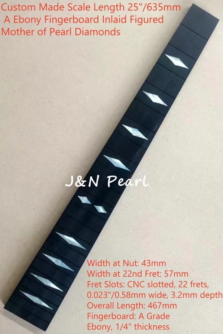 Custom Made 25”/635mm Scale Ebony Fretboard Inlaid 10pcs Figured MOP Diamonds 4