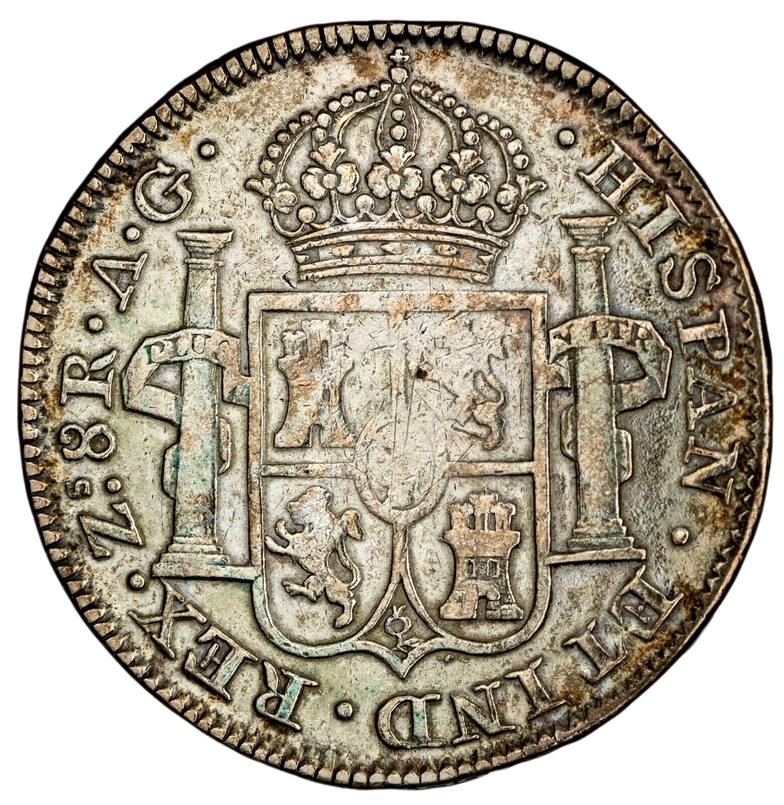 Mexico. Ferdinand VII 1819 Zs AG 8 Reales, 26.79 gr., 39.81 mm Cleaned  KM-111. 3