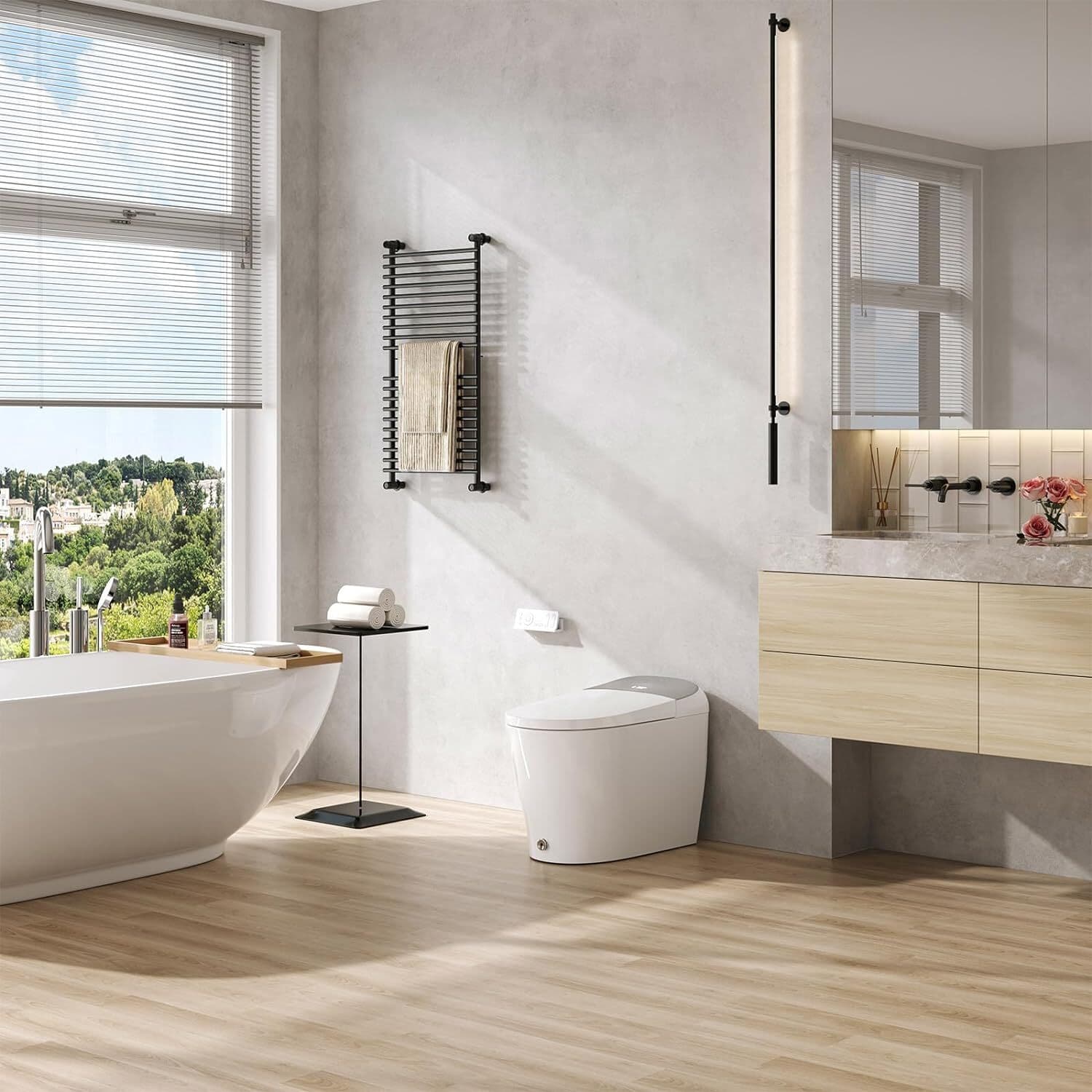 Smart Bidet Toilet LED Display Elongated Toilet w Bidet Seat Auto Open/Close 2