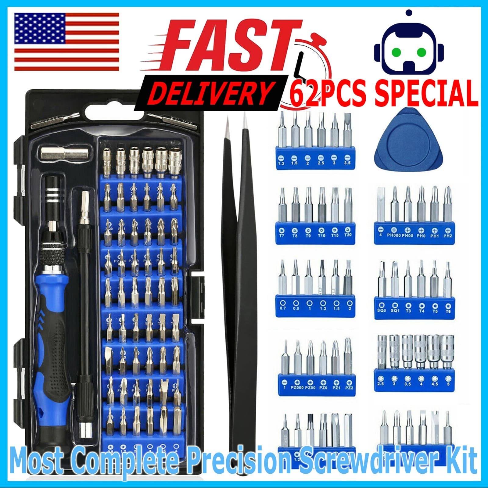 62 in 1 Magnetic Precision Screwdriver Set PC Phone Electronics Repair Tool Kit